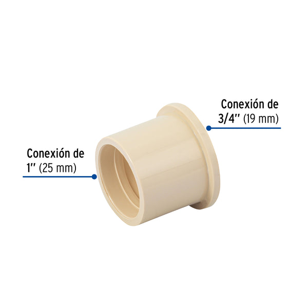 Reduccion Bushing CPVC Hidroflow 1" (25 mm) x 3/4" (19 mm)