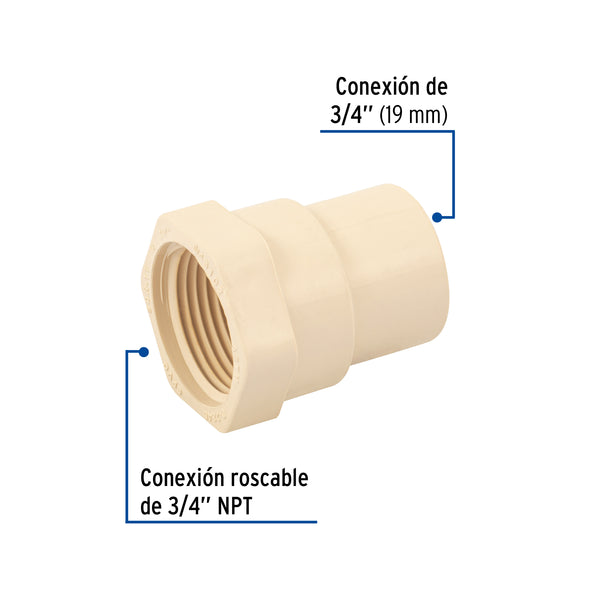 Conector Interior CPVC Hidroflow 3/4" (19 mm)