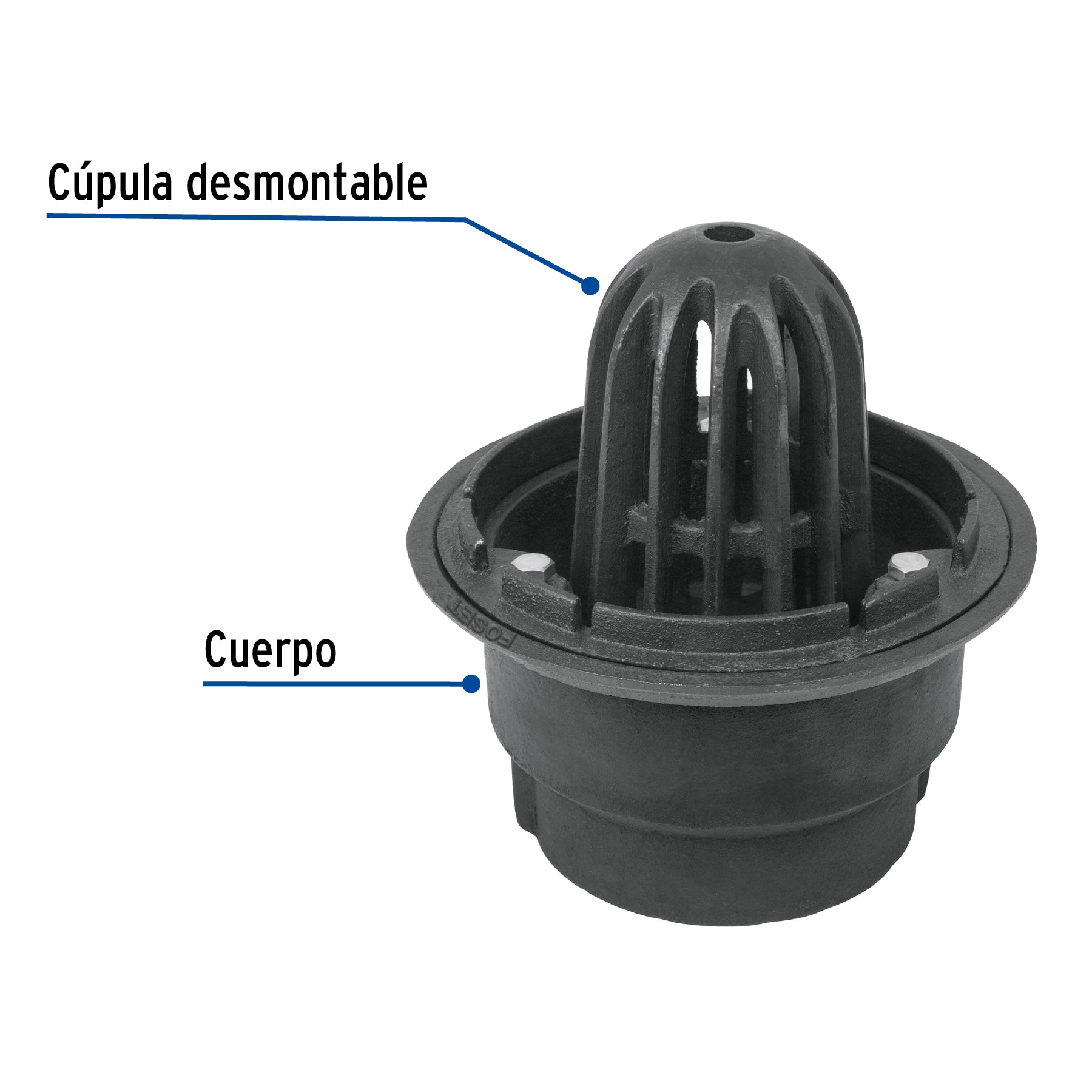 Coladera de Hierro con Cupula y Salida de 4" para Azotea Foset
