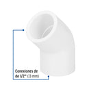 Codo PVC Hidraulico Saniflow 45° X  1/2" (13 mm)