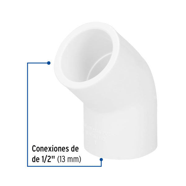 Codo PVC Hidraulico Saniflow 45° X 1/2" (13 mm)