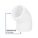 Codo PVC Hidraulico Saniflow 45° X 1" (25 mm)