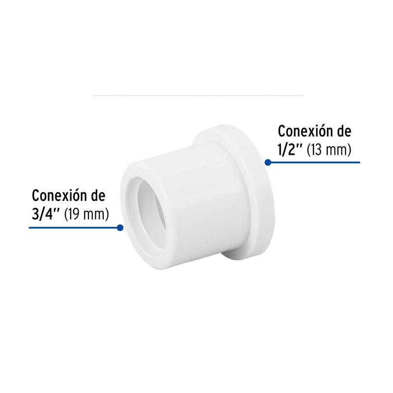 Reduccion Bushing PVC Hidraulico Saniflow 3/4"(19 mm) X 1/2"(13 mm)