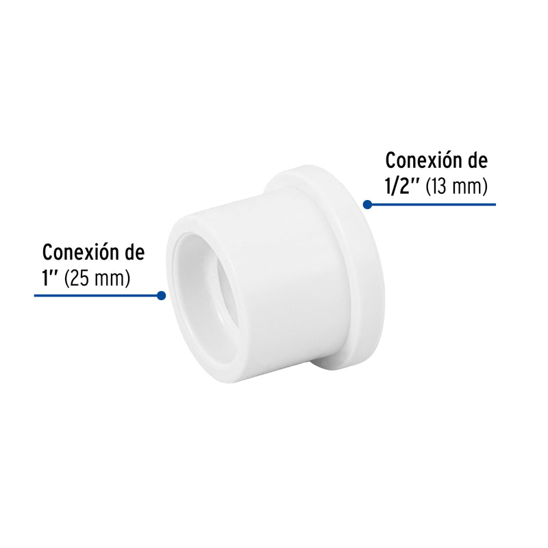 Reduccion Bushing PVC Hidraulico Saniflow 1" (25 mm) x 1/2" (13 mm)
