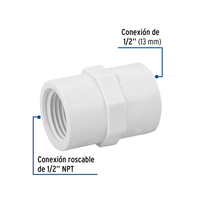 Conector Interior PVC Hidraulico Saniflow 1/2" (13 mm)