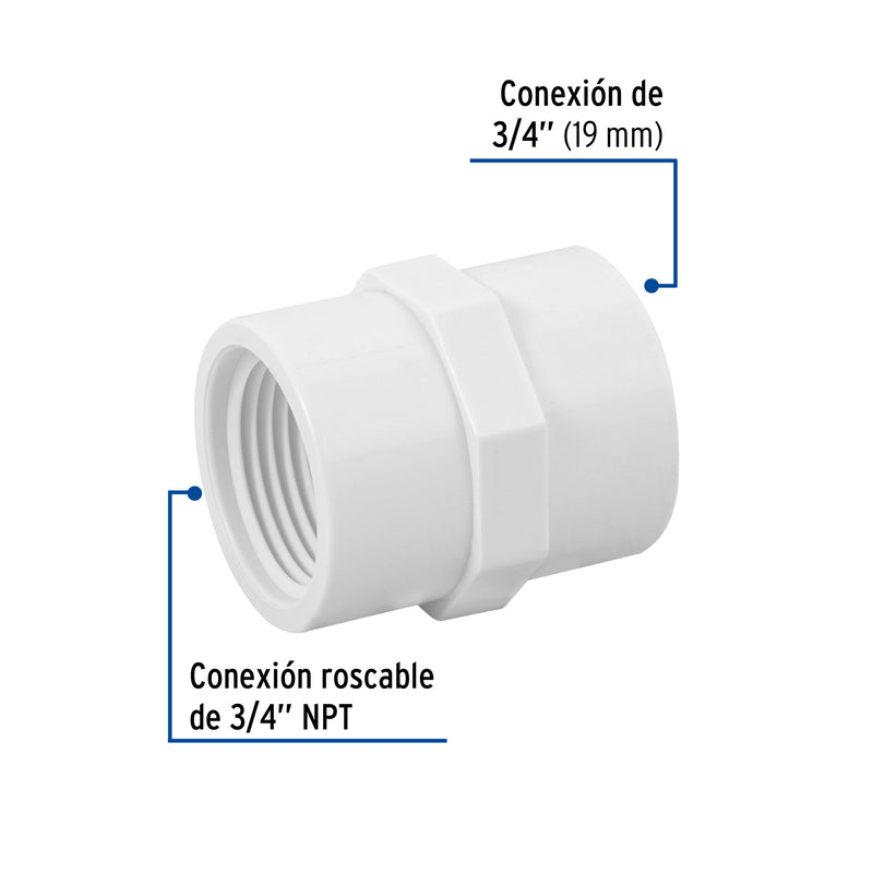 Conector Interior PVC Hidraulico Saniflow 3/4" (19 mm)