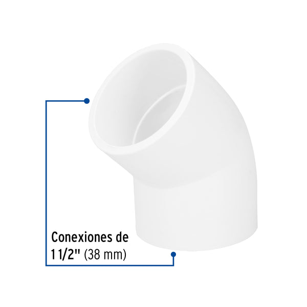 Codo PVC Hidraulico Saniflow 45° X 1"1/2 (38 mm)