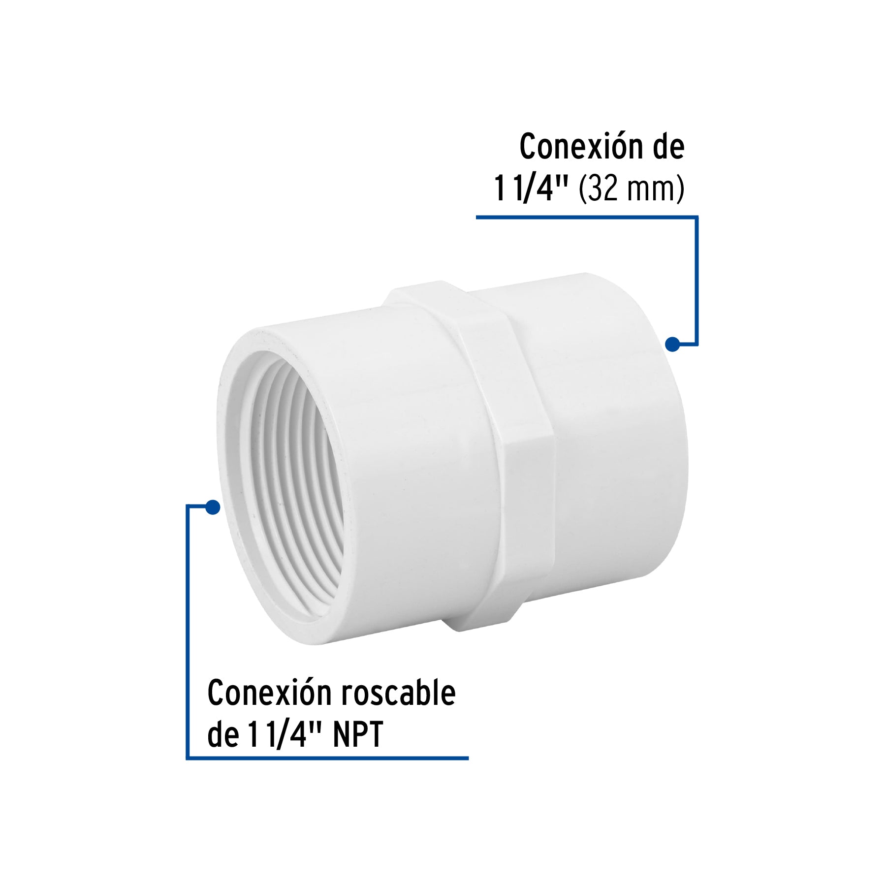 Conector Interior PVC Hidraulico Saniflow 1"1/4 (32 mm)