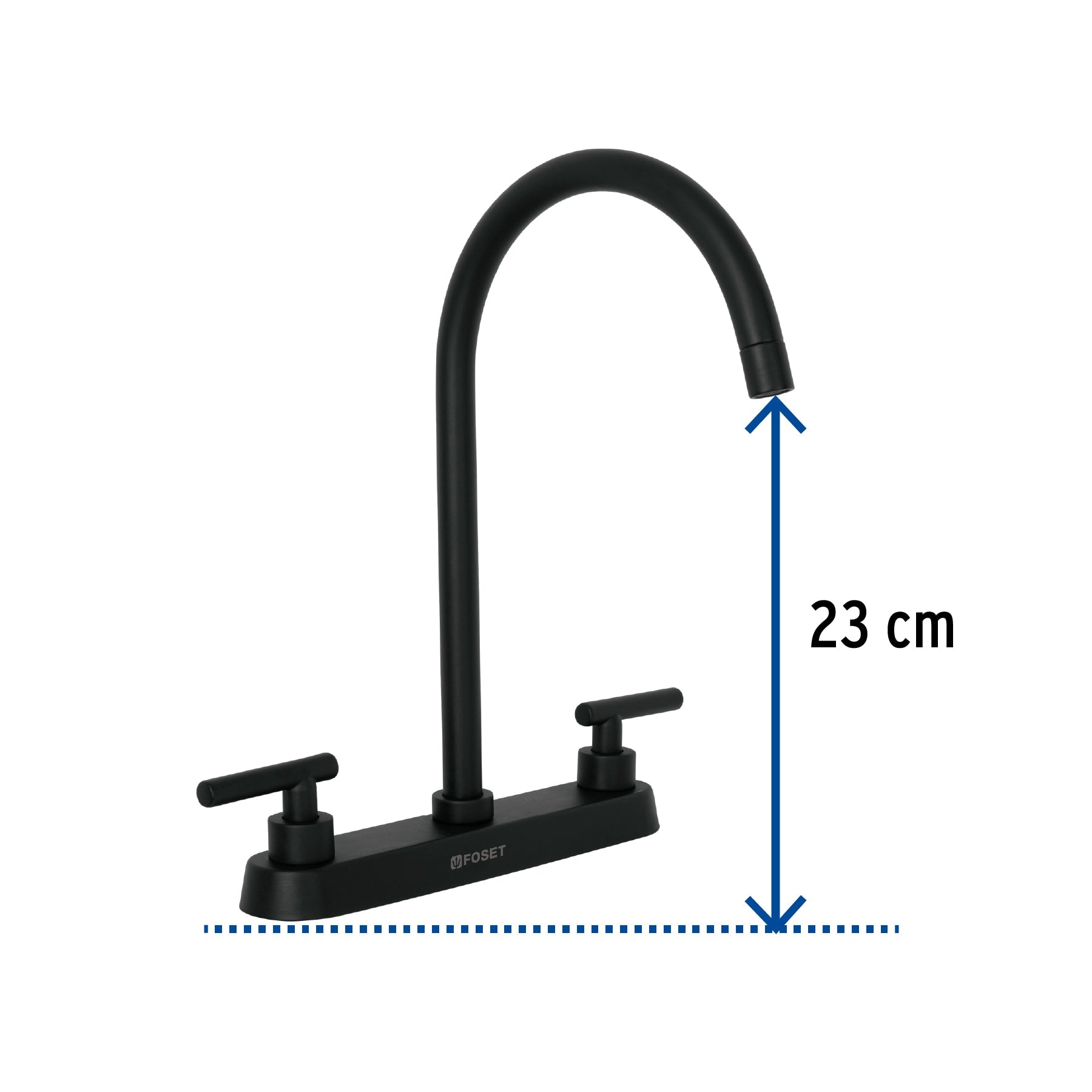 Mezcladora para Fregadero 8" Manerales Palanca FOSET TUBIG Acabado Negro Mate