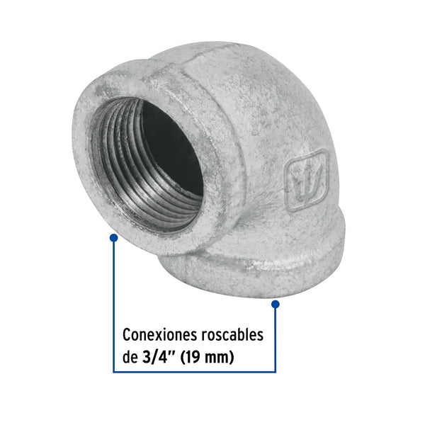 Codo Galvanizado 90° x 3/4" (19 mm) Galvaflow