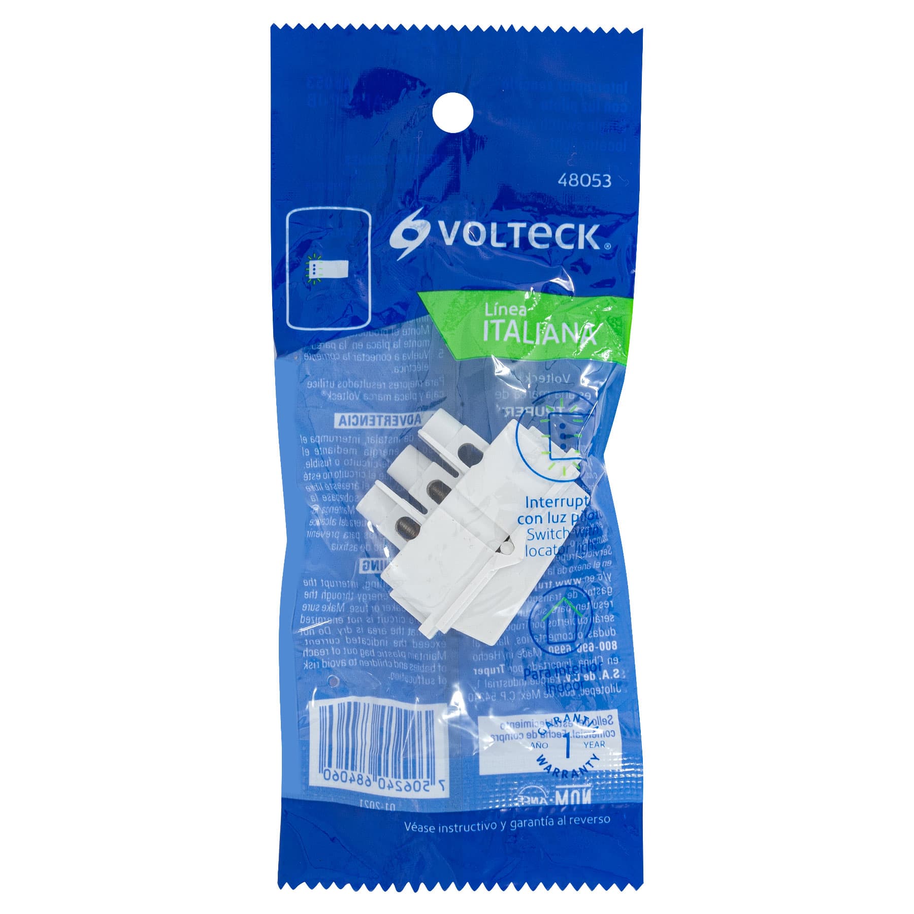 Interruptor 2 Vias Sencillo con Luz Piloto Linea Italiana Volteck