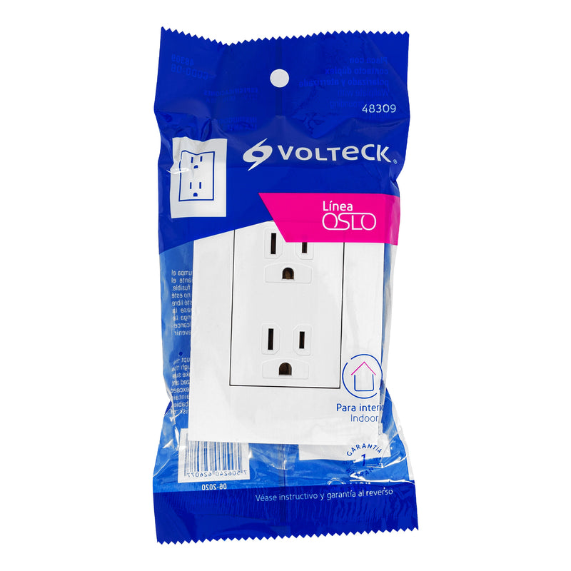 Contacto Duplex 2P + T con Placa Blanco Oslo Volteck