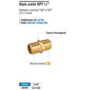 Niple Union para Gas 1/2" NPT X 1/2" NPT Foset