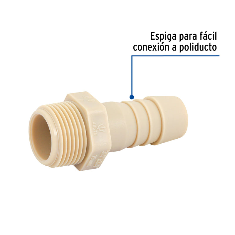 Conector Exterior Espiga para Manguera de Polipropileno 3/4" (19 mm)