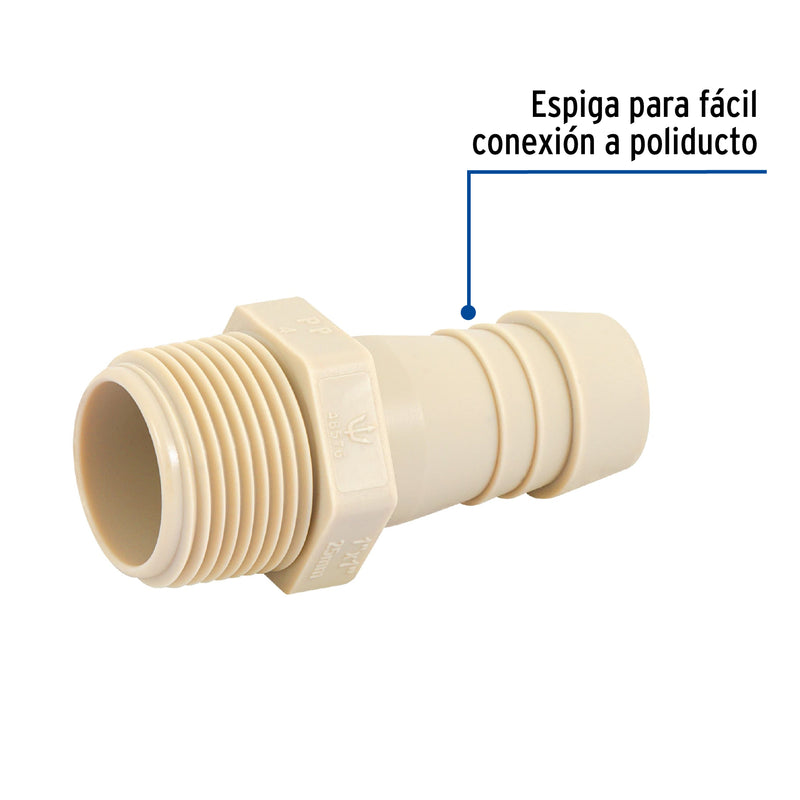 Conector Exterior Espiga para Manguera de Polipropileno 1" (25 mm)