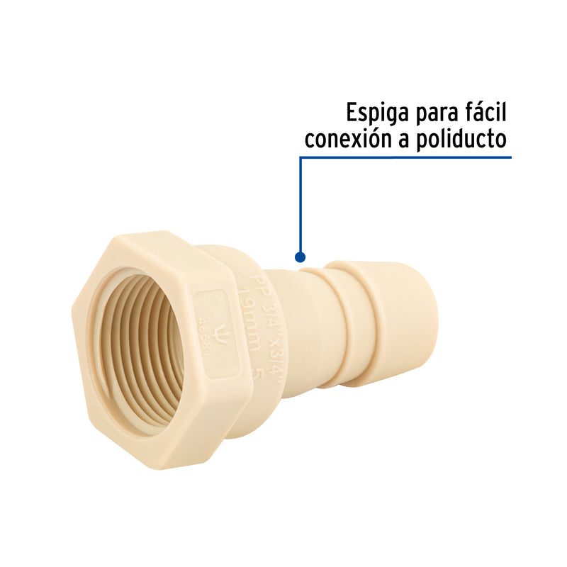 Conector Interior Espiga para Manguera de Polipropileno 3/4" (19 mm)