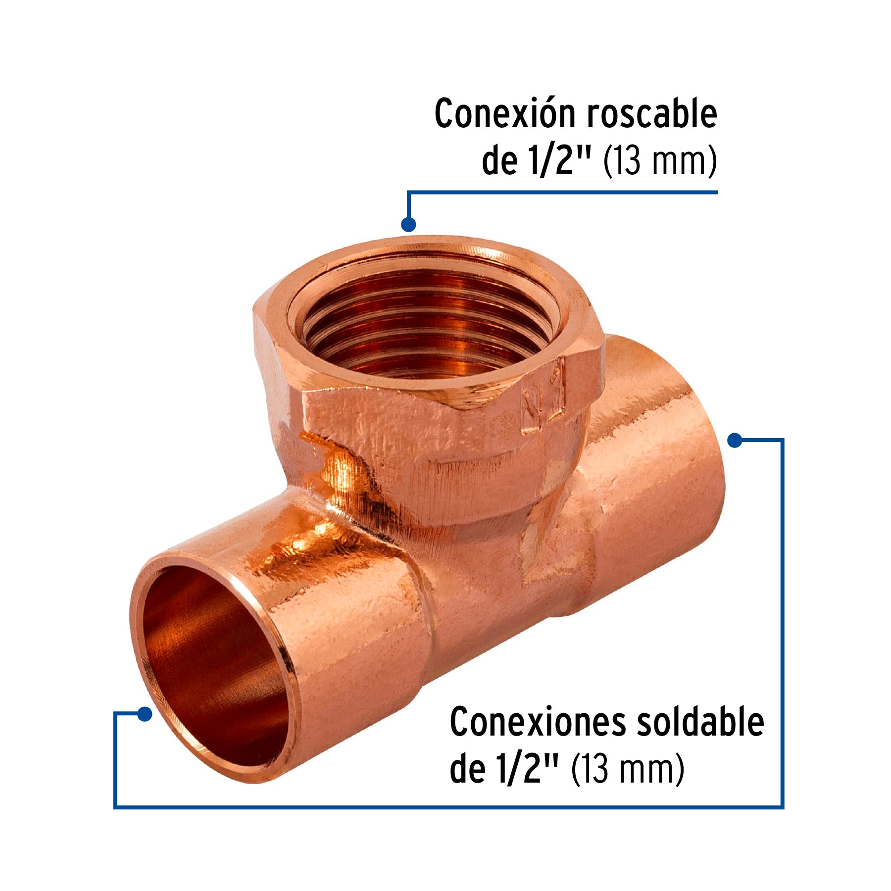 Tee Cobre Rosca Interior Central 1/2" (13 mm) Foset