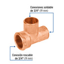 Tee Cobre Rosca Interior Lateral 3/4" (19 mm) Foset