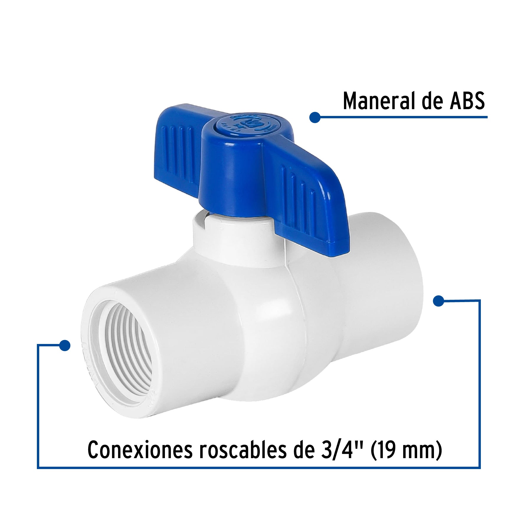 Valvula Esfera PVC Hidraulico Roscable Saniflow 3/4" (19 mm)