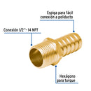 Conector Exterior Espiga para Manguera de Bronce  1/2" (13 mm)