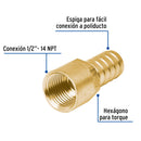 Conector Interior Espiga para Manguera de Bronce  1/2" (13 mm)