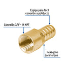 Conector Interior Espiga para Manguera de Bronce  3/4" (19 mm)