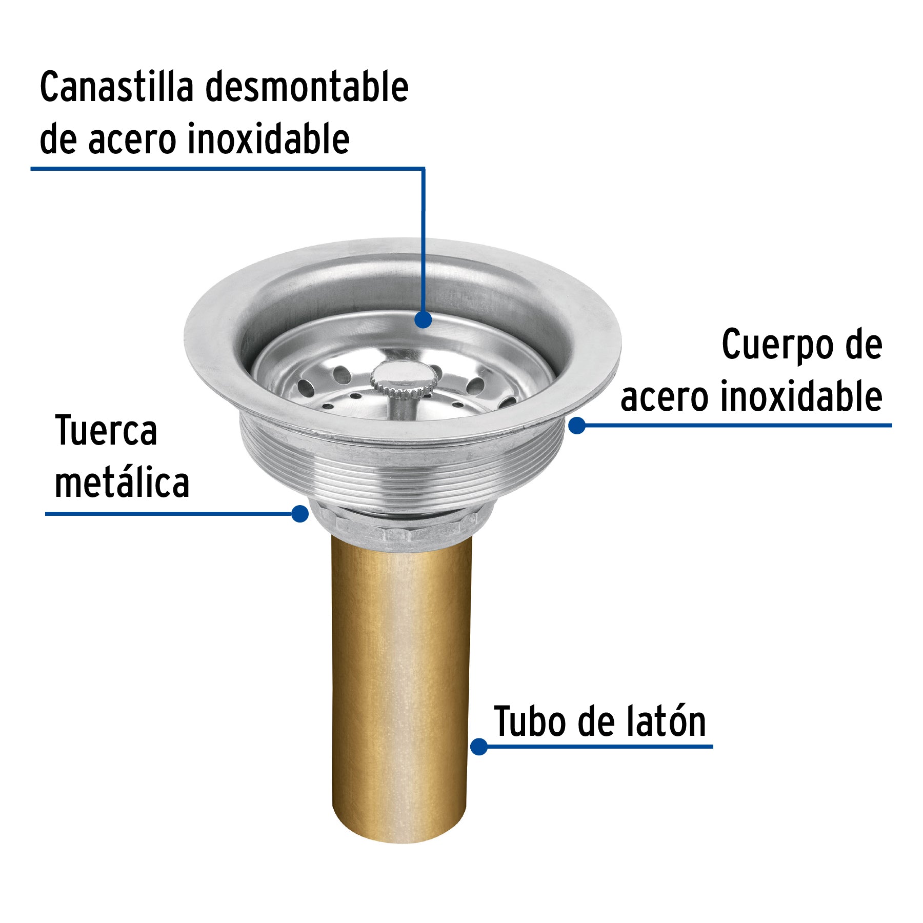 Contracanasta para Fregadero Acero Inoxidable con Tubo de Laton Foset