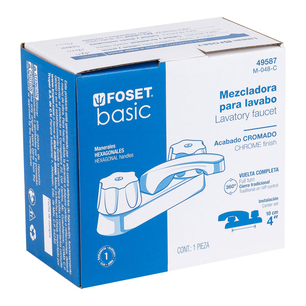 Mezcladora para Lavabo 4" con Manerales Nariz Larga Basic Foset