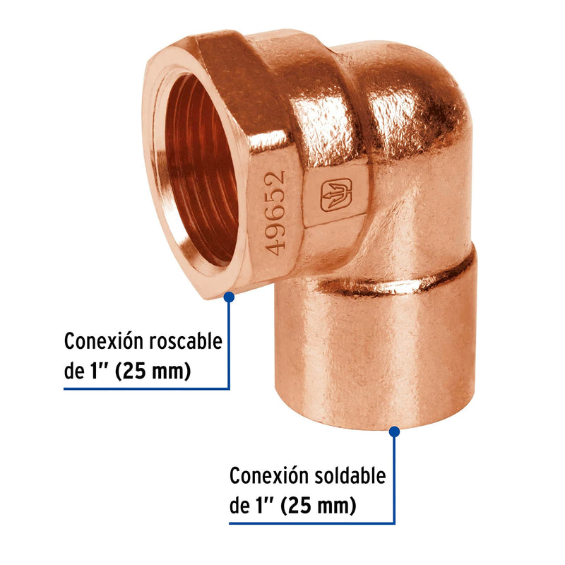 Codo Cobre 90° Rosca Interior 1" (25 mm) Copperflow