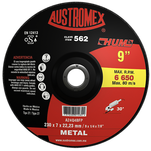 Disco de Desbaste Metal 9" HUM 562 Austromex