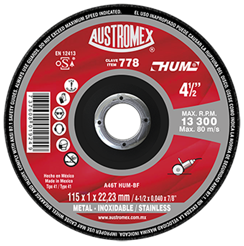 Disco de corte plano metal 4 ½ x0.040 x7/8