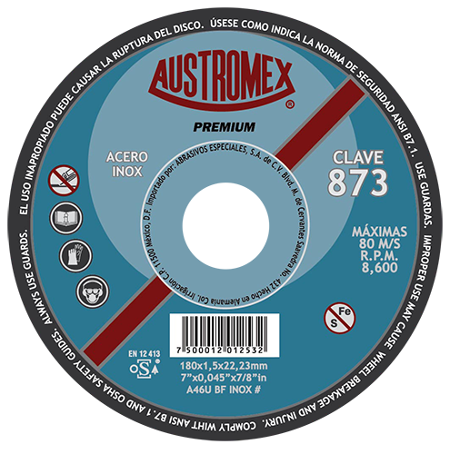 Disco de Corte Acero Inoxidable 7" Premium 873 Austromex