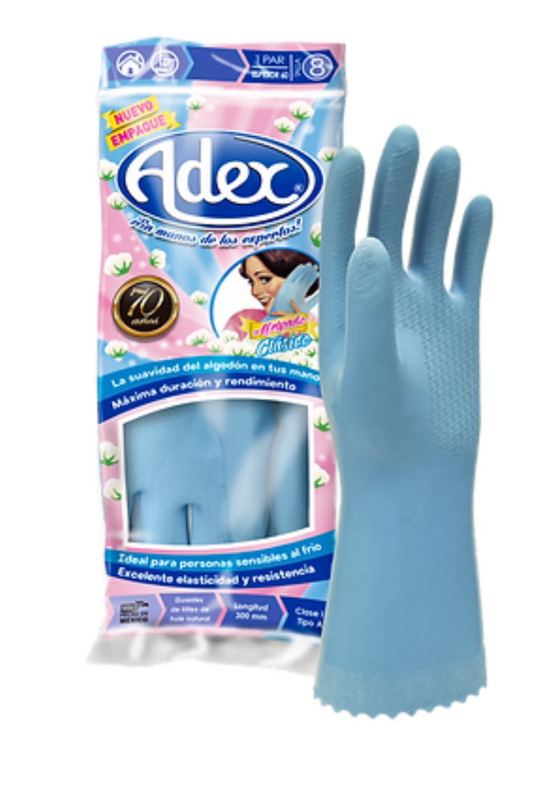 Guantes de Latex Afelpado Azul No 9 Adex