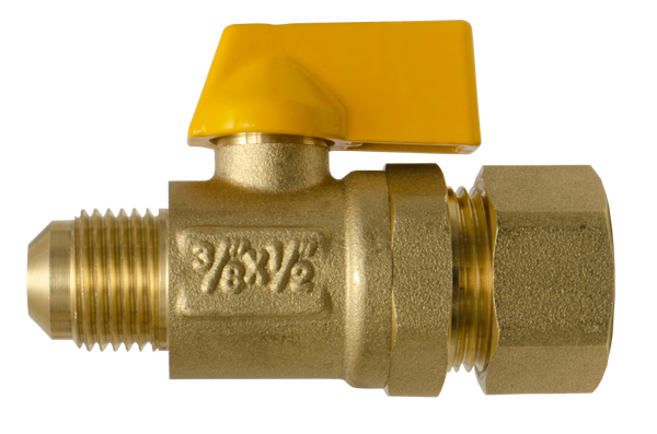 Valvula de Paso para Gas Tipo Barrilito 3/8" Flare X 1/2" NPT Coflex
