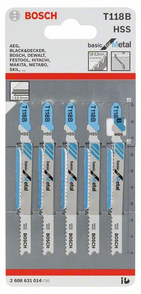 Hoja de Sierra de Calar Paquete con 5 Piezas Corte Basico Metal T 118 B Bosch